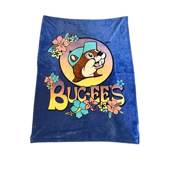 Buc-ee’s Plush Hawaiian Throw Blanket 49x66 Blue Cozy Soft Lounge Travel Warm - Picture 1 of 5